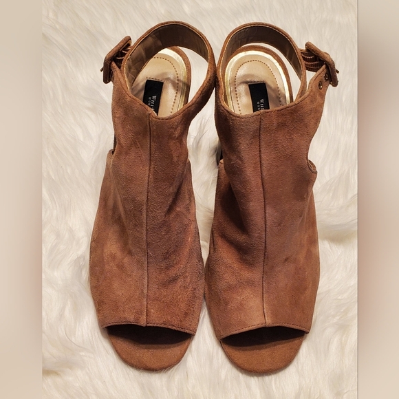 WHBM Nashton Tan Suede Slingback Block Heel Sandals Size 10 - Picture 5 of 7